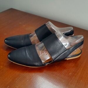 Coclico | Driggs Black Leather Pointed Toe Slingback Sandals Black Flats